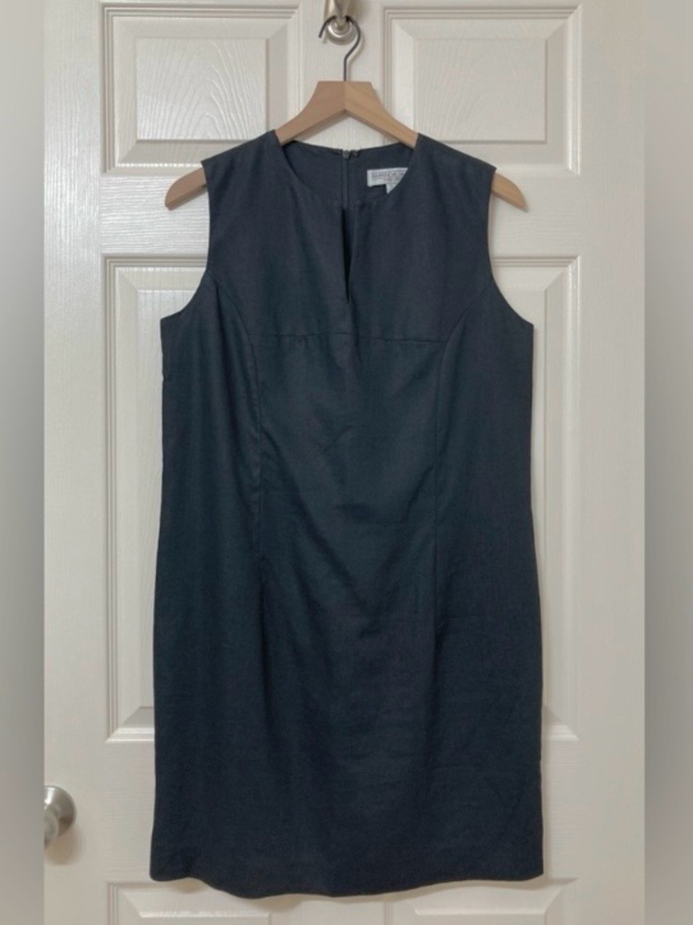 Vintage 100% Linen Sleeveless Black Shift Dress 10 Old Money Resort Tailored